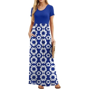 image:imageGRECERELLE Women Summer Casual Maxi Long Dress Short Sleeve Crew Neck with Pockets Size S3XLRoyal Blue Floral