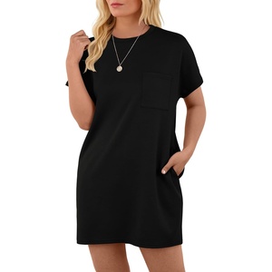 image:imageGRECERELLE Womens 2025 Casual Summer Shirt Dress Loose Round Neck Mini WrinkleFree Sundress with PocketBlack
