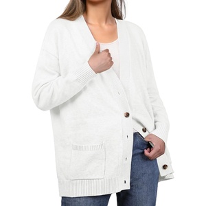 image:imageGRECERELLE Womens 2025 Fall Cardigan Sweaters Oversized Open Front Button Knit Outwear Coats with PocketsWhite