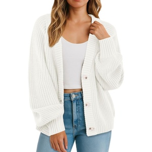 image:imageGRECERELLE Womens 2026 Fall Chunky Knit Cardigan SweaterBeige White