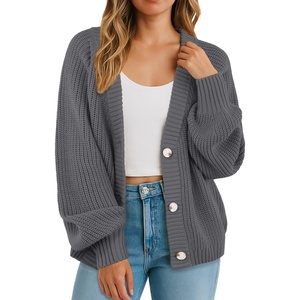 image:imageGRECERELLE Womens 2026 Fall Chunky Knit Cardigan SweaterGray