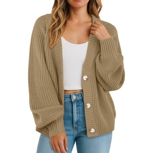 image:imageGRECERELLE Womens 2026 Fall Chunky Knit Cardigan SweaterKhaki