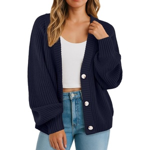 image:imageGRECERELLE Womens 2026 Fall Chunky Knit Cardigan SweaterNavy Blue