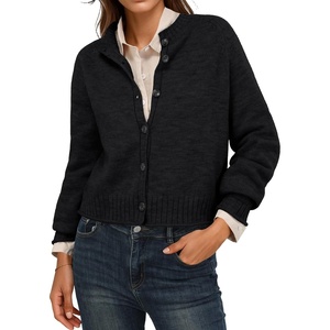 image:imageGRECERELLE Womens Cardigan Sweater Open Front Long Sleeve Crew Neck Button Down Knit Casual Jacket S2XL