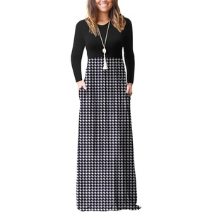 image:imageGRECERELLE Womens Casual Long Sleeve Maxi Dresses with Pockets Crew Neck Soft Stretchy Flowy Fall Dress for Work ChurchBlack Wh Houndstooth