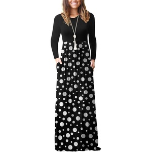image:imageGRECERELLE Womens Casual Long Sleeve Maxi Dresses with Pockets Crew Neck Soft Stretchy Flowy Fall Dress for Work ChurchBlack White Dot