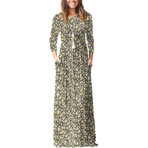 image:imageGRECERELLE Womens Casual Long Sleeve Maxi Dresses with Pockets Crew Neck Soft Stretchy Flowy Fall Dress for Work ChurchBlack Yellow