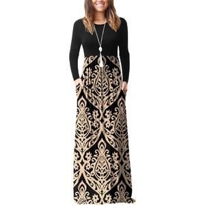 image:imageGRECERELLE Womens Casual Long Sleeve Maxi Dresses with Pockets Crew Neck Soft Stretchy Flowy Fall Dress for Work ChurchFlowers Khaki