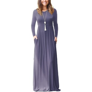 image:imageGRECERELLE Womens Casual Long Sleeve Maxi Dresses with Pockets Crew Neck Soft Stretchy Flowy Fall Dress for Work ChurchGray