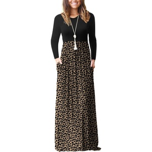 image:imageGRECERELLE Womens Casual Long Sleeve Maxi Dresses with Pockets Crew Neck Soft Stretchy Flowy Fall Dress for Work ChurchLd Dark Khaki