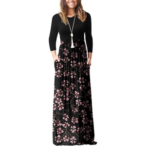 image:imageGRECERELLE Womens Casual Long Sleeve Maxi Dresses with Pockets Crew Neck Soft Stretchy Flowy Fall Dress for Work ChurchMantian March Red
