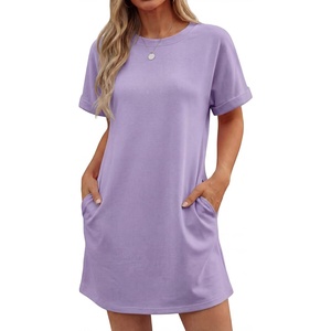 image:imageGRECERELLE Womens Casual TShirt Dress with Pockets Short Sleeve Shift Dresses WrinkleResistant Above Knee LengthAura Indigo