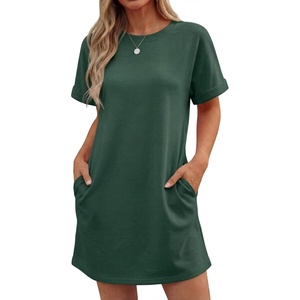 image:imageGRECERELLE Womens Casual TShirt Dress with Pockets Short Sleeve Shift Dresses WrinkleResistant Above Knee LengthDark Green