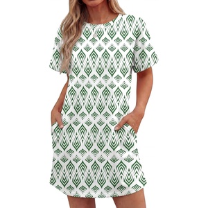 image:imageGRECERELLE Womens Casual TShirt Dress with Pockets Short Sleeve Shift Dresses WrinkleResistant Above Knee LengthGreen Arrowhead