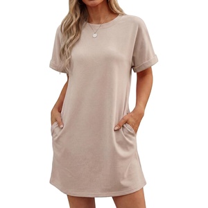 image:imageGRECERELLE Womens Casual TShirt Dress with Pockets Short Sleeve Shift Dresses WrinkleResistant Above Knee LengthKhaki