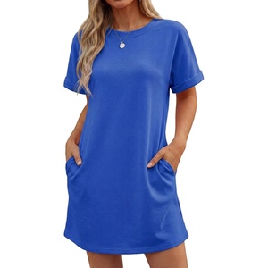image:imageGRECERELLE Womens Casual TShirt Dress with Pockets Short Sleeve Shift Dresses WrinkleResistant Above Knee LengthRoyal Blue