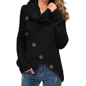image:imageGRECERELLE Womens Fall Chunky Turtleneck Long Sleeve Asymmetric Hem Loose Knit Pullover Sweaters Tops S2XL02 Black
