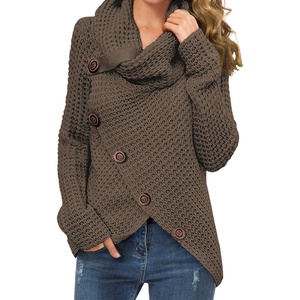 image:imageGRECERELLE Womens Fall Chunky Turtleneck Long Sleeve Asymmetric Hem Loose Knit Pullover Sweaters Tops S2XL03 Dark Khaki
