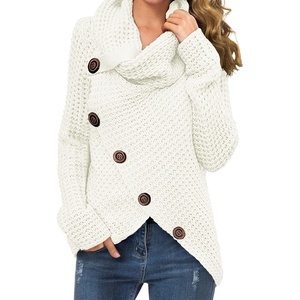 image:imageGRECERELLE Womens Fall Chunky Turtleneck Long Sleeve Asymmetric Hem Loose Knit Pullover Sweaters Tops S2XL04 White