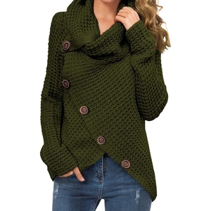image:imageGRECERELLE Womens Fall Chunky Turtleneck Long Sleeve Asymmetric Hem Loose Knit Pullover Sweaters Tops S2XL06 Army Green