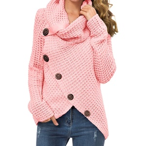 image:imageGRECERELLE Womens Fall Chunky Turtleneck Long Sleeve Asymmetric Hem Loose Knit Pullover Sweaters Tops S2XL08 Pink