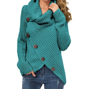 image:imageGRECERELLE Womens Fall Chunky Turtleneck Long Sleeve Asymmetric Hem Loose Knit Pullover Sweaters Tops S2XL09 Aicd Blue