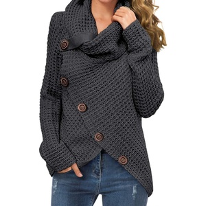 image:imageGRECERELLE Womens Fall Chunky Turtleneck Long Sleeve Asymmetric Hem Loose Knit Pullover Sweaters Tops S2XL10 Dark Gray