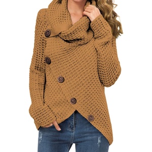 image:imageGRECERELLE Womens Fall Chunky Turtleneck Long Sleeve Asymmetric Hem Loose Knit Pullover Sweaters Tops S2XL11 Light Tan