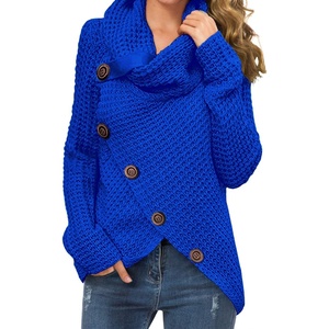 image:imageGRECERELLE Womens Fall Chunky Turtleneck Long Sleeve Asymmetric Hem Loose Knit Pullover Sweaters Tops S2XL12 Royal Blue