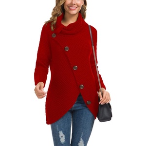 image:imageGRECERELLE Womens Fall Chunky Turtleneck Long Sleeve Asymmetric Hem Loose Knit Pullover Sweaters Tops S2XL13 Red