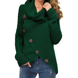 image:imageGRECERELLE Womens Fall Chunky Turtleneck Long Sleeve Asymmetric Hem Loose Knit Pullover Sweaters Tops S2XL14 Dark Green