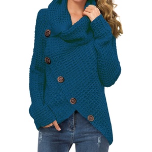 image:imageGRECERELLE Womens Fall Chunky Turtleneck Long Sleeve Asymmetric Hem Loose Knit Pullover Sweaters Tops S2XL15 Blue