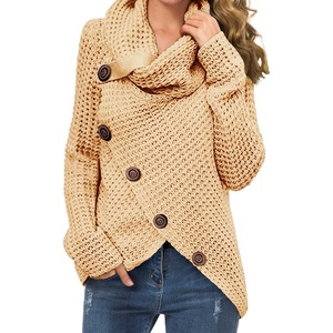 image:imageGRECERELLE Womens Fall Chunky Turtleneck Long Sleeve Asymmetric Hem Loose Knit Pullover Sweaters Tops S2XL16 Beige