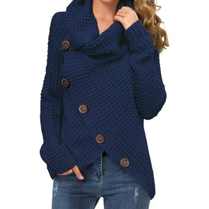 image:imageGRECERELLE Womens Fall Chunky Turtleneck Long Sleeve Asymmetric Hem Loose Knit Pullover Sweaters Tops S2XL17 Navy Blue