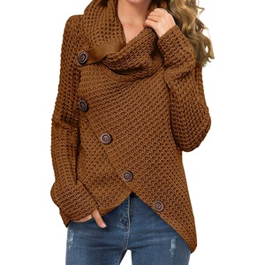 image:imageGRECERELLE Womens Fall Chunky Turtleneck Long Sleeve Asymmetric Hem Loose Knit Pullover Sweaters Tops S2XLCaramel
