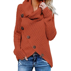 image:imageGRECERELLE Womens Fall Chunky Turtleneck Long Sleeve Asymmetric Hem Loose Knit Pullover Sweaters Tops S2XLOrange Red