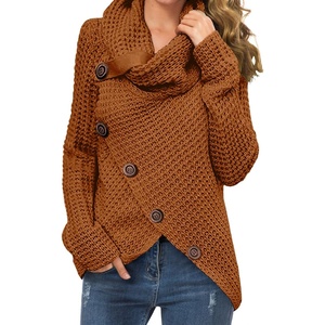 image:imageGRECERELLE Womens Fall Chunky Turtleneck Long Sleeve Asymmetric Hem Loose Knit Pullover Sweaters Tops S2XLPumpkin