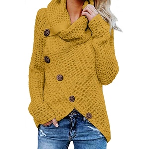 image:imageGRECERELLE Womens Fall Chunky Turtleneck Long Sleeve Asymmetric Hem Loose Knit Pullover Sweaters Tops S2XLYellow