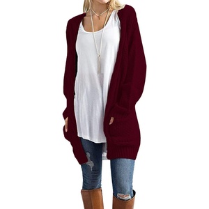 image:imageGRECERELLE Womens Fall Winter Long Sleeve Cardigans Sweater with Pockets03 Wine Red
