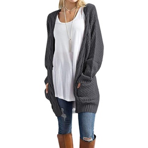 image:imageGRECERELLE Womens Fall Winter Long Sleeve Cardigans Sweater with Pockets04 Dark Gray