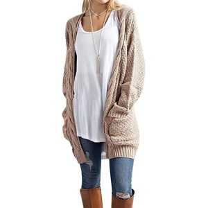 image:imageGRECERELLE Womens Fall Winter Long Sleeve Cardigans Sweater with PocketsKhaki