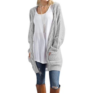 image:imageGRECERELLE Womens Fall Winter Long Sleeve Cardigans Sweater with PocketsLight Gray