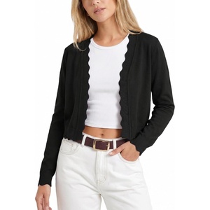 image:imageGRECERELLE Womens Lightweight Cropped Cardigan Sweater Scalloped TrimAblack