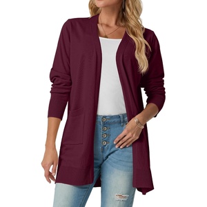 image:imageGRECERELLE Womens Lightweight Knit Long Cardigan Sweater Fall Outfits 2026Burgundy