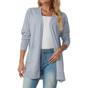 image:imageGRECERELLE Womens Lightweight Knit Long Cardigan Sweater Fall Outfits 2026Grey Blue