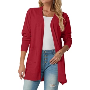 image:imageGRECERELLE Womens Lightweight Knit Long Cardigan Sweater Fall Outfits 2026Red