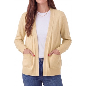 image:imageGRECERELLE Womens Lightweight Long Sleeve Open Front Knit Cardigans Sweaters with PocketsButter Yellow