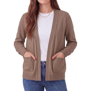 image:imageGRECERELLE Womens Lightweight Long Sleeve Open Front Knit Cardigans Sweaters with PocketsCamel