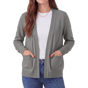 image:imageGRECERELLE Womens Lightweight Long Sleeve Open Front Knit Cardigans Sweaters with PocketsLight Gray