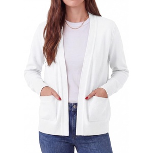 image:imageGRECERELLE Womens Lightweight Long Sleeve Open Front Knit Cardigans Sweaters with PocketsWhite